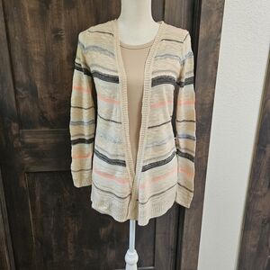 Pink Rose Beige and Multicolor Striped Cardigan